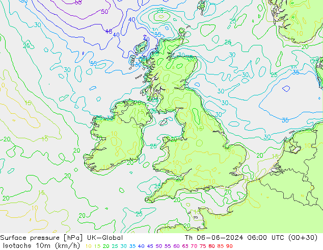 Eşrüzgar Hızları (km/sa) UK-Global Per 06.06.2024 06 UTC