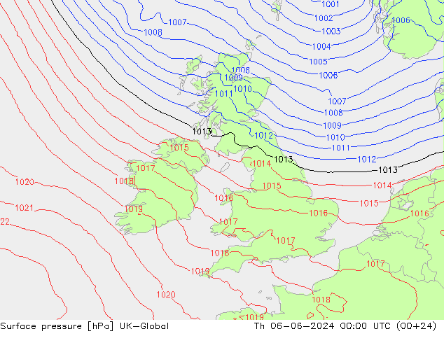 Pressione al suolo UK-Global gio 06.06.2024 00 UTC