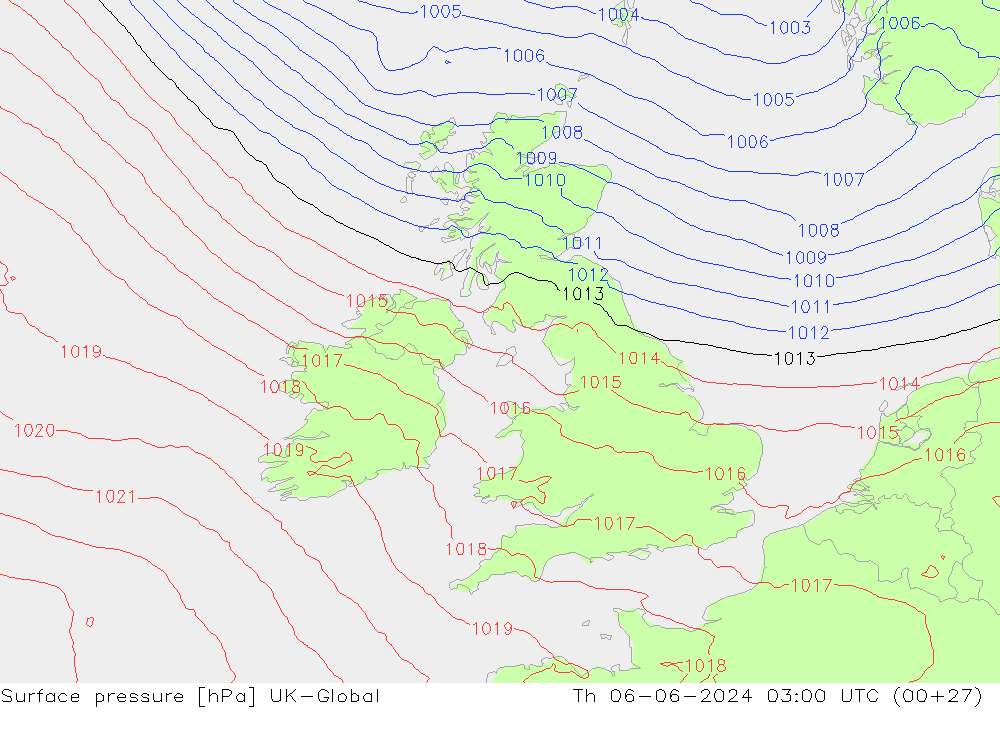 Pressione al suolo UK-Global gio 06.06.2024 03 UTC