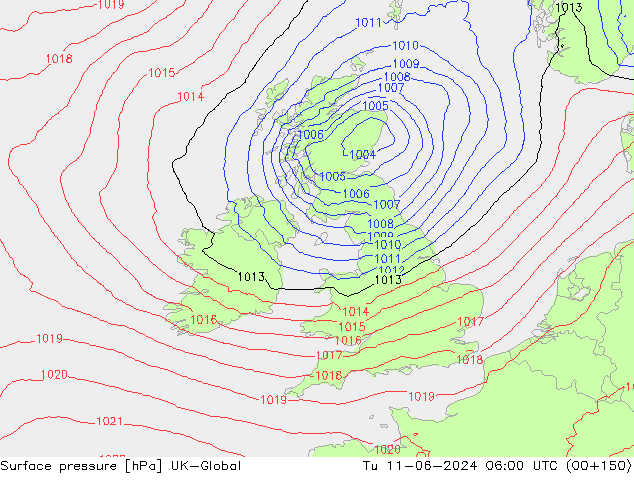 Atmosférický tlak UK-Global Út 11.06.2024 06 UTC