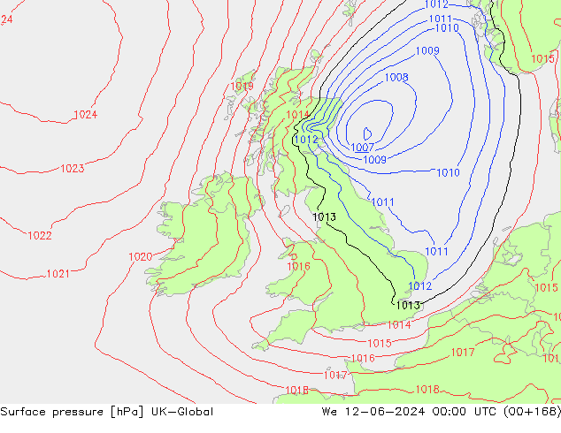 Presión superficial UK-Global mié 12.06.2024 00 UTC