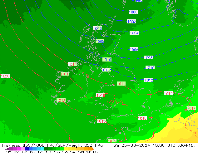 Thck 850-1000 гПа UK-Global ср 05.06.2024 18 UTC