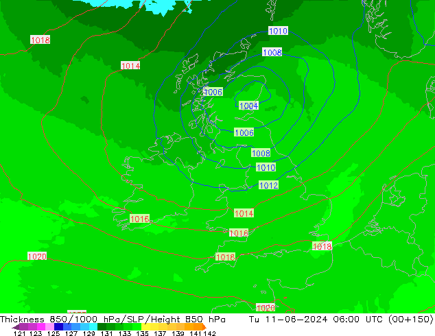 Thck 850-1000 hPa UK-Global Út 11.06.2024 06 UTC