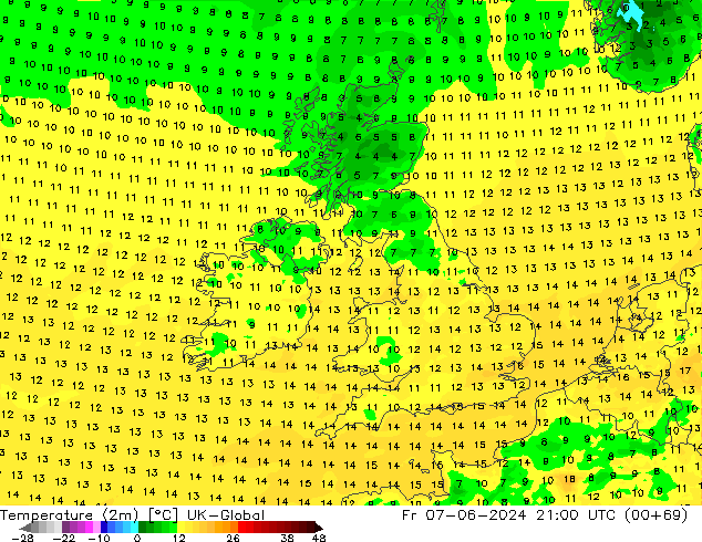 Temperatura (2m) UK-Global Sex 07.06.2024 21 UTC