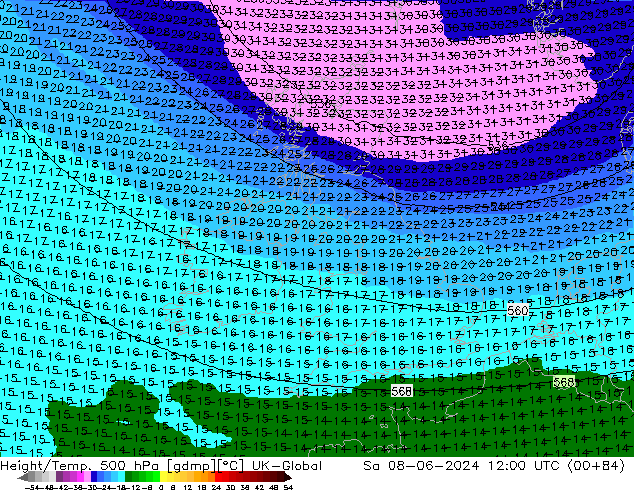 Yükseklik/Sıc. 500 hPa UK-Global Cts 08.06.2024 12 UTC
