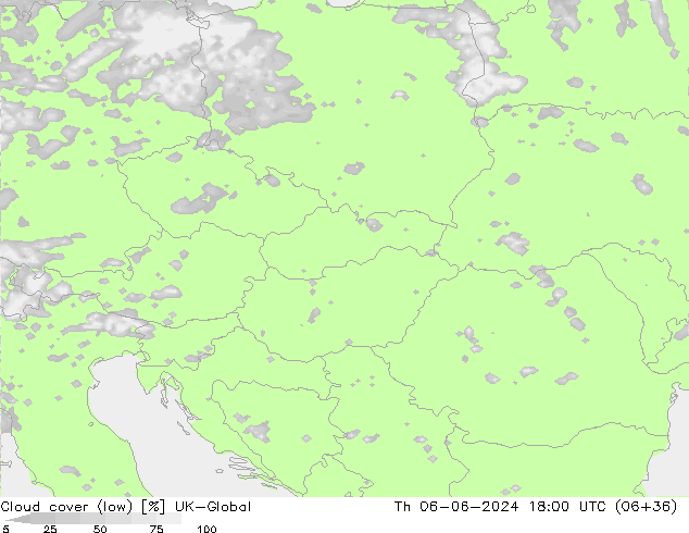 Cloud cover (low) UK-Global Th 06.06.2024 18 UTC