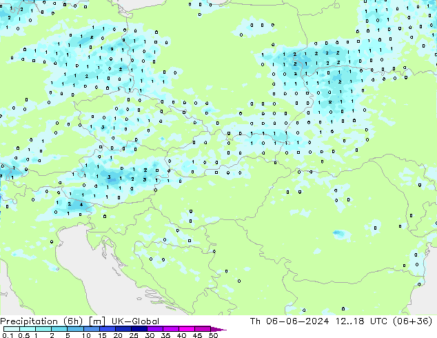 Totale neerslag (6h) UK-Global do 06.06.2024 18 UTC