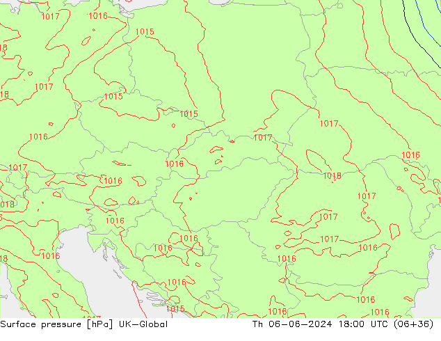 Presión superficial UK-Global jue 06.06.2024 18 UTC