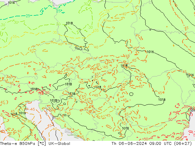 Theta-e 850hPa UK-Global gio 06.06.2024 09 UTC
