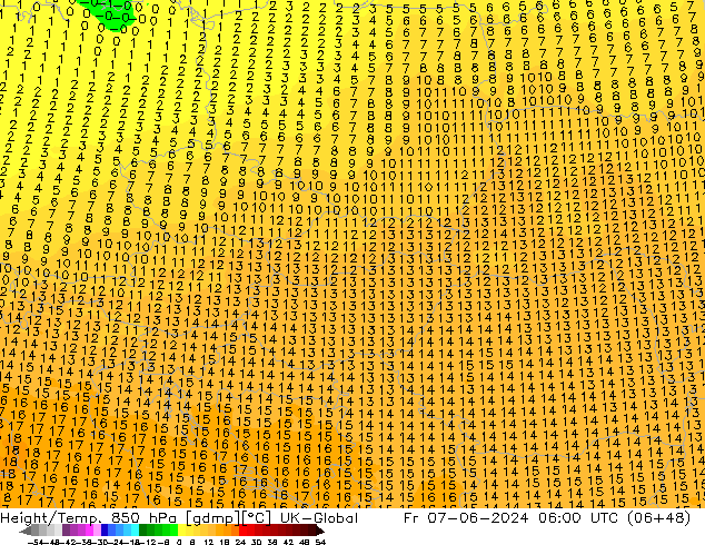 Height/Temp. 850 hPa UK-Global Sex 07.06.2024 06 UTC