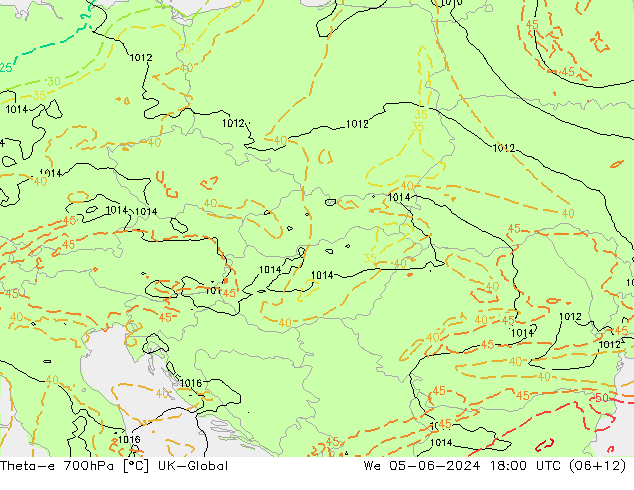 Theta-e 700hPa UK-Global We 05.06.2024 18 UTC