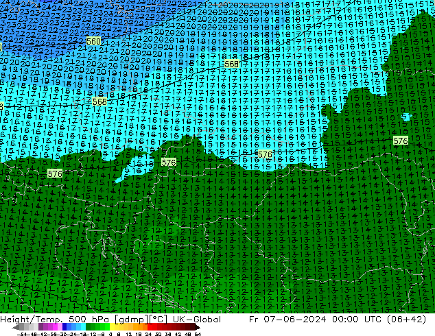 Height/Temp. 500 hPa UK-Global  07.06.2024 00 UTC