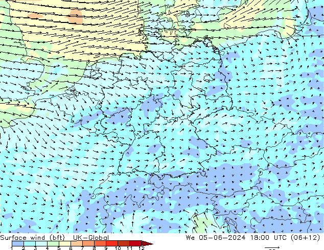 Surface wind (bft) UK-Global We 05.06.2024 18 UTC