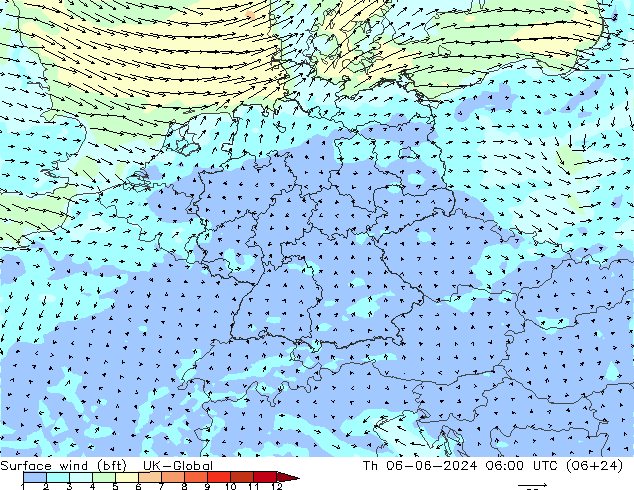 Bodenwind (bft) UK-Global Do 06.06.2024 06 UTC