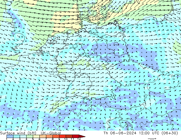wiatr 10 m (bft) UK-Global czw. 06.06.2024 12 UTC