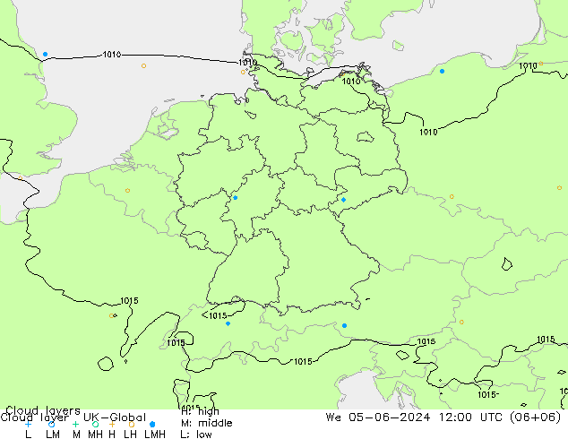 Cloud layer UK-Global mié 05.06.2024 12 UTC