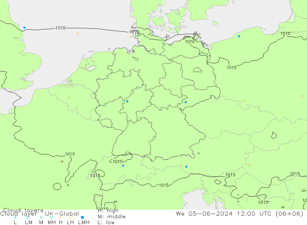 Cloud layer UK-Global 星期三 05.06.2024 12 UTC