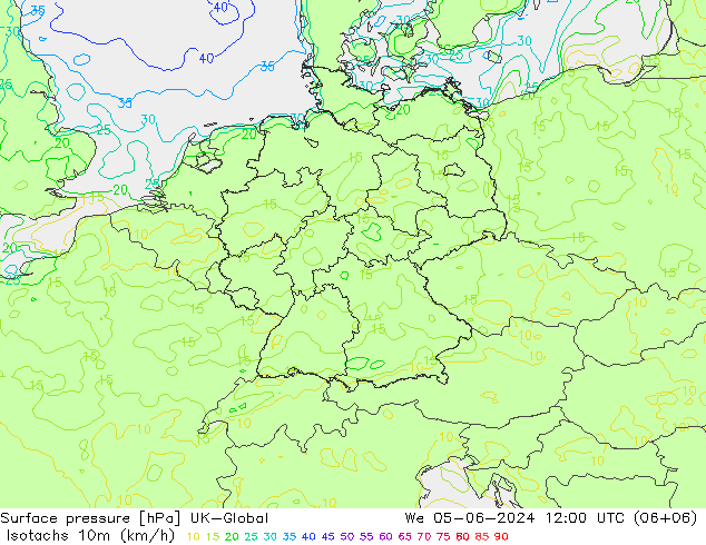 Eşrüzgar Hızları (km/sa) UK-Global Çar 05.06.2024 12 UTC