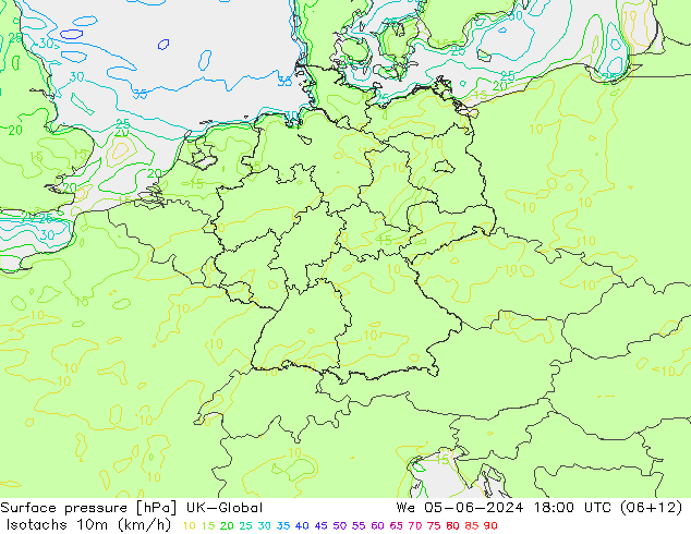 Eşrüzgar Hızları (km/sa) UK-Global Çar 05.06.2024 18 UTC