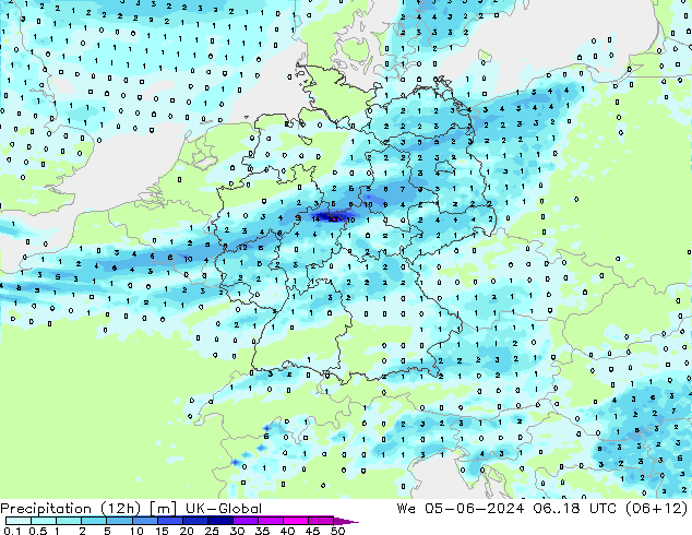 Precipitation (12h) UK-Global We 05.06.2024 18 UTC