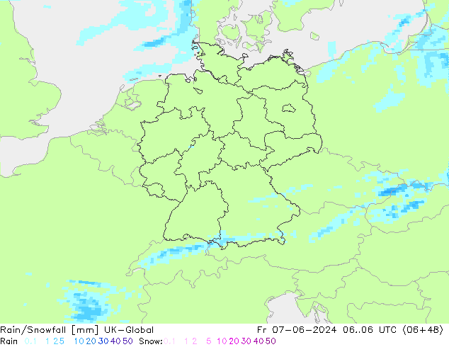 Regen/Sneeuwval UK-Global vr 07.06.2024 06 UTC