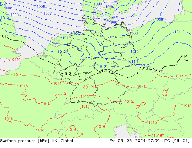 Atmosférický tlak UK-Global St 05.06.2024 07 UTC