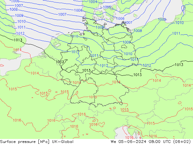 Presión superficial UK-Global mié 05.06.2024 08 UTC