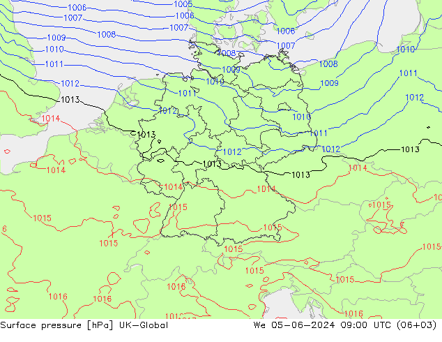 Surface pressure UK-Global We 05.06.2024 09 UTC