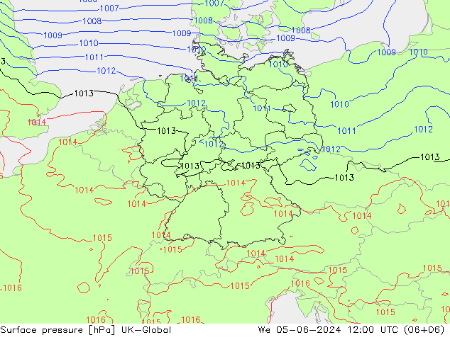 Pressione al suolo UK-Global mer 05.06.2024 12 UTC