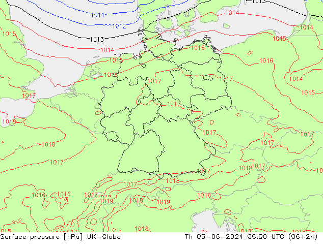 地面气压 UK-Global 星期四 06.06.2024 06 UTC