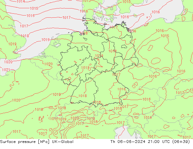 Surface pressure UK-Global Th 06.06.2024 21 UTC