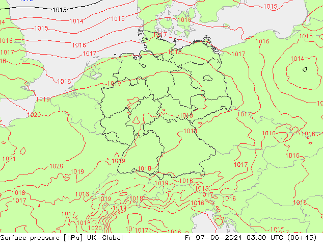 Atmosférický tlak UK-Global Pá 07.06.2024 03 UTC