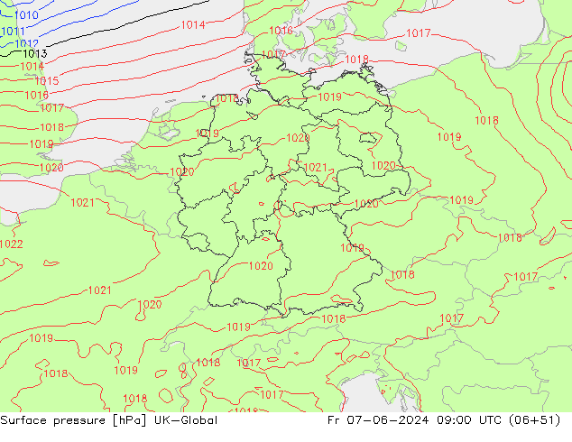 pression de l'air UK-Global ven 07.06.2024 09 UTC