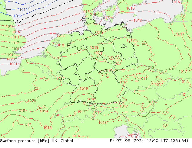 Luchtdruk (Grond) UK-Global vr 07.06.2024 12 UTC