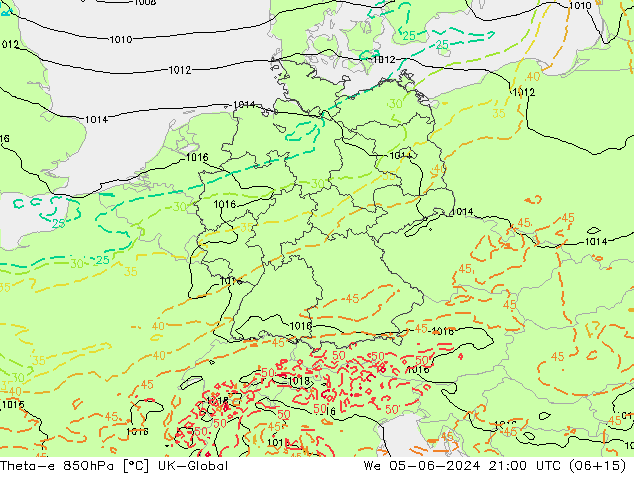 Theta-e 850hPa UK-Global wo 05.06.2024 21 UTC
