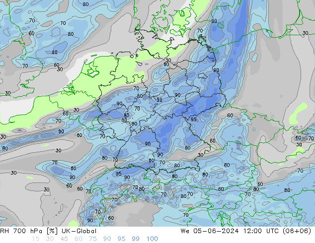 RH 700 гПа UK-Global ср 05.06.2024 12 UTC