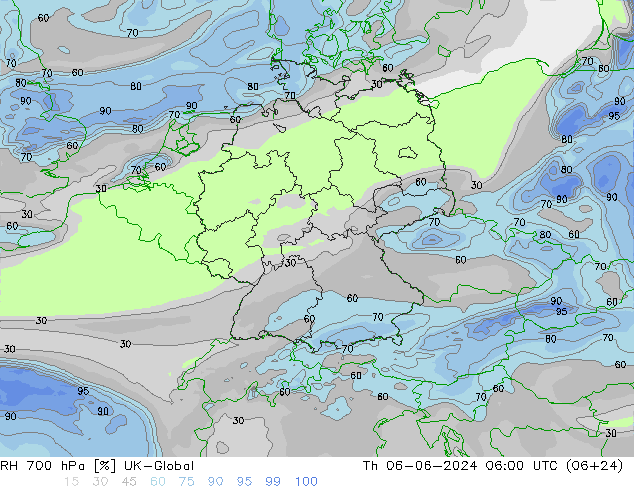 RH 700 hPa UK-Global Qui 06.06.2024 06 UTC