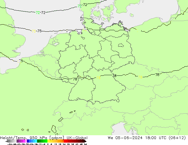 Height/Temp. 950 hPa UK-Global We 05.06.2024 18 UTC