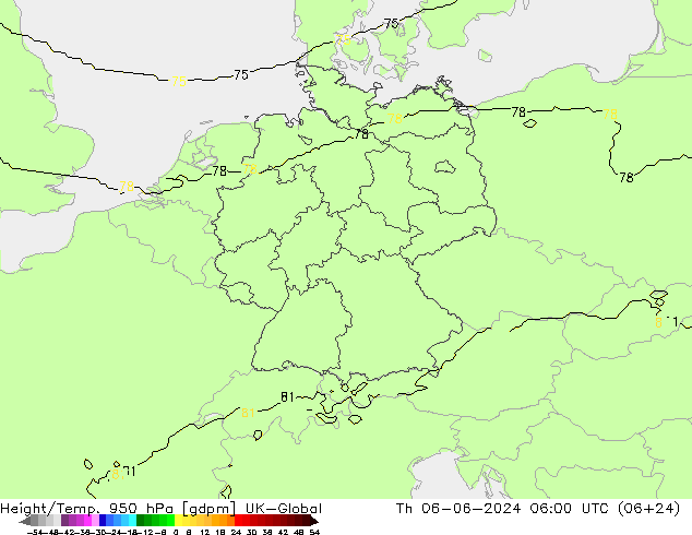 Hoogte/Temp. 950 hPa UK-Global do 06.06.2024 06 UTC