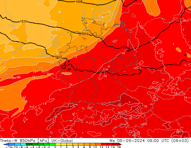 Theta-W 850hPa UK-Global  05.06.2024 09 UTC