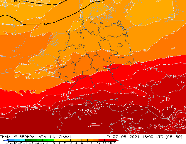 Theta-W 850hPa UK-Global Fr 07.06.2024 18 UTC