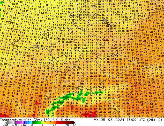 Темпер. макс 2т UK-Global ср 05.06.2024 18 UTC