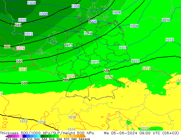 500-1000 hPa Kalınlığı UK-Global Çar 05.06.2024 09 UTC