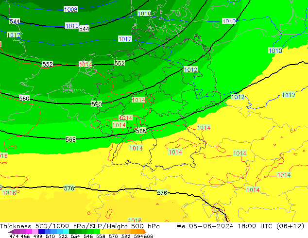 500-1000 hPa Kalınlığı UK-Global Çar 05.06.2024 18 UTC