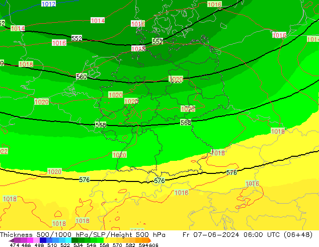 Dikte 500-1000hPa UK-Global vr 07.06.2024 06 UTC