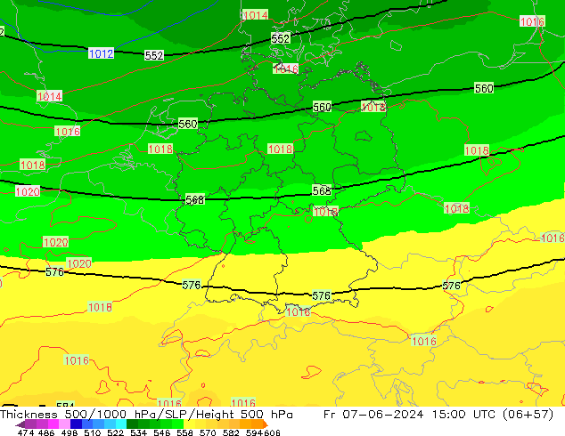 500-1000 hPa Kalınlığı UK-Global Cu 07.06.2024 15 UTC