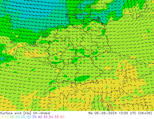 Viento 10 m UK-Global mié 05.06.2024 12 UTC