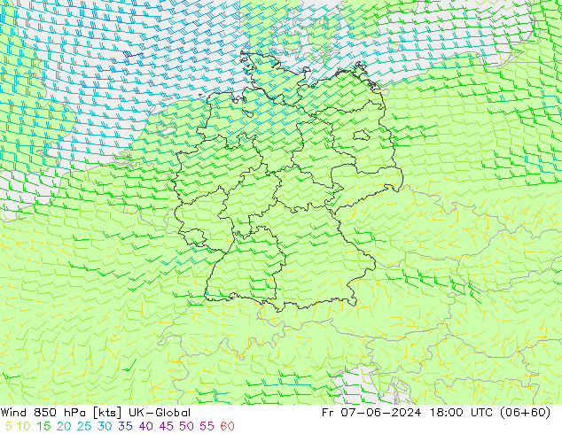 Wind 850 hPa UK-Global vr 07.06.2024 18 UTC