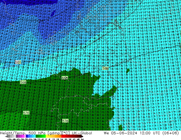 Height/Temp. 500 hPa UK-Global We 05.06.2024 12 UTC