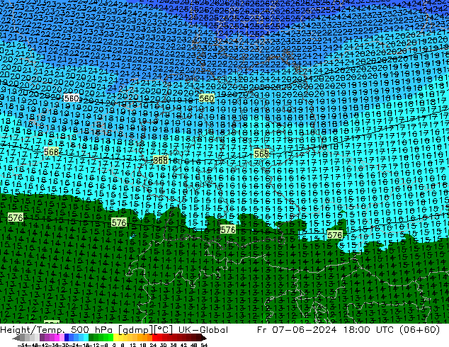 Height/Temp. 500 hPa UK-Global pt. 07.06.2024 18 UTC